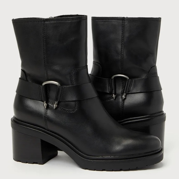 Camros Black Leather Mid-Calf Moto Boots size 8.5 - Picture 4 of 7